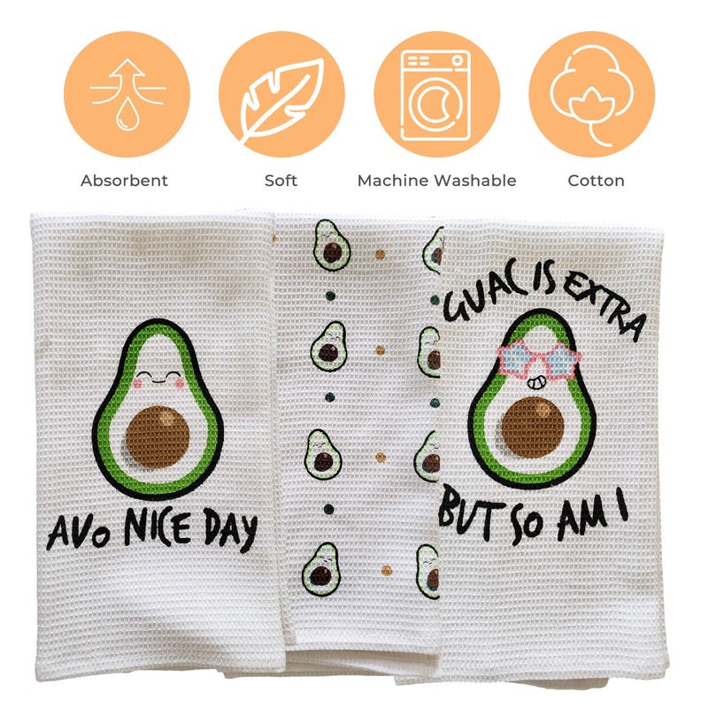 L LIFETIME Cotton Kitchen Hand Towels Set, Soft Highly Absorbent 100% Terry Cloth Tea Towel Simple Funny Design Decorative Durable Large White Bathroom Powder Room Gift 28 X 12 Inches Set of 3 (Kitchen) - Image 2